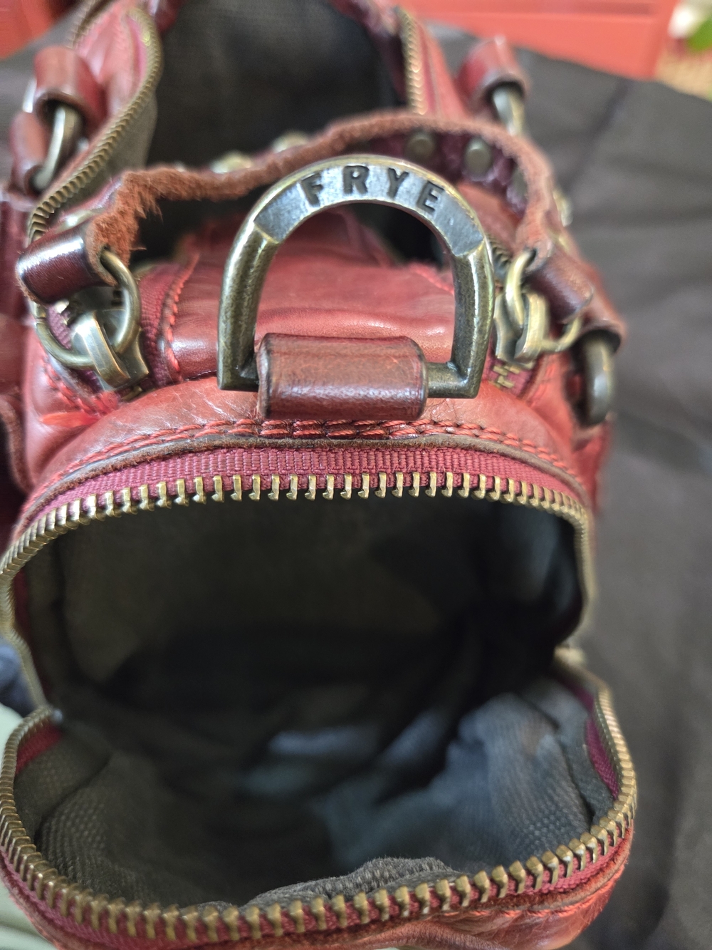 FRYE Red Leather Mini Satchel - Women's Bag - Picture 10 of 12